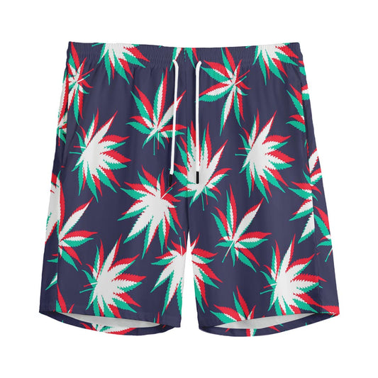 Trippy Hemp Leaves Reggae Pattern Print Men's Sports Shorts