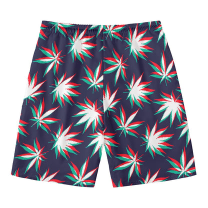 Trippy Hemp Leaves Reggae Pattern Print Men's Swim Trunks