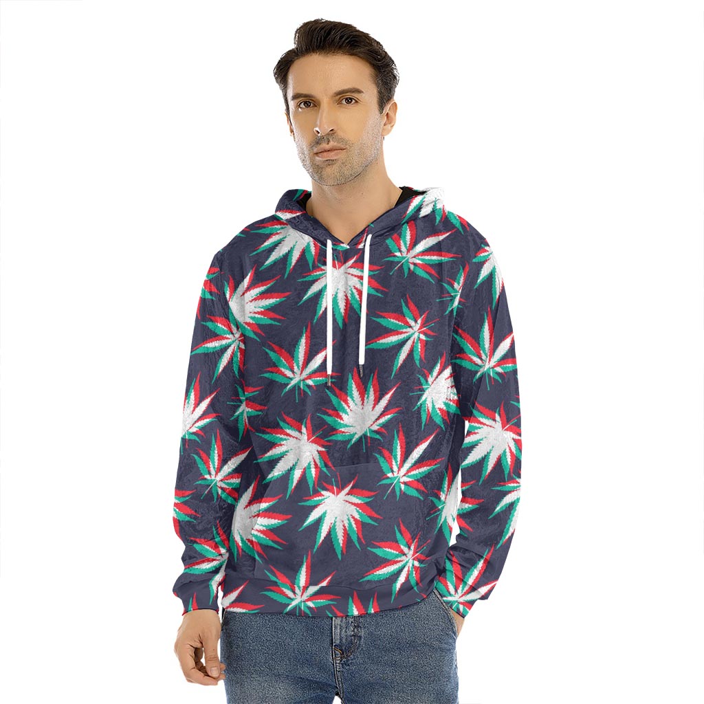 Trippy Hemp Leaves Reggae Pattern Print Men's Velvet Pullover Hoodie