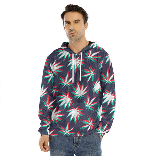 Trippy Hemp Leaves Reggae Pattern Print Men's Velvet Pullover Hoodie