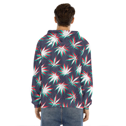Trippy Hemp Leaves Reggae Pattern Print Men's Velvet Pullover Hoodie
