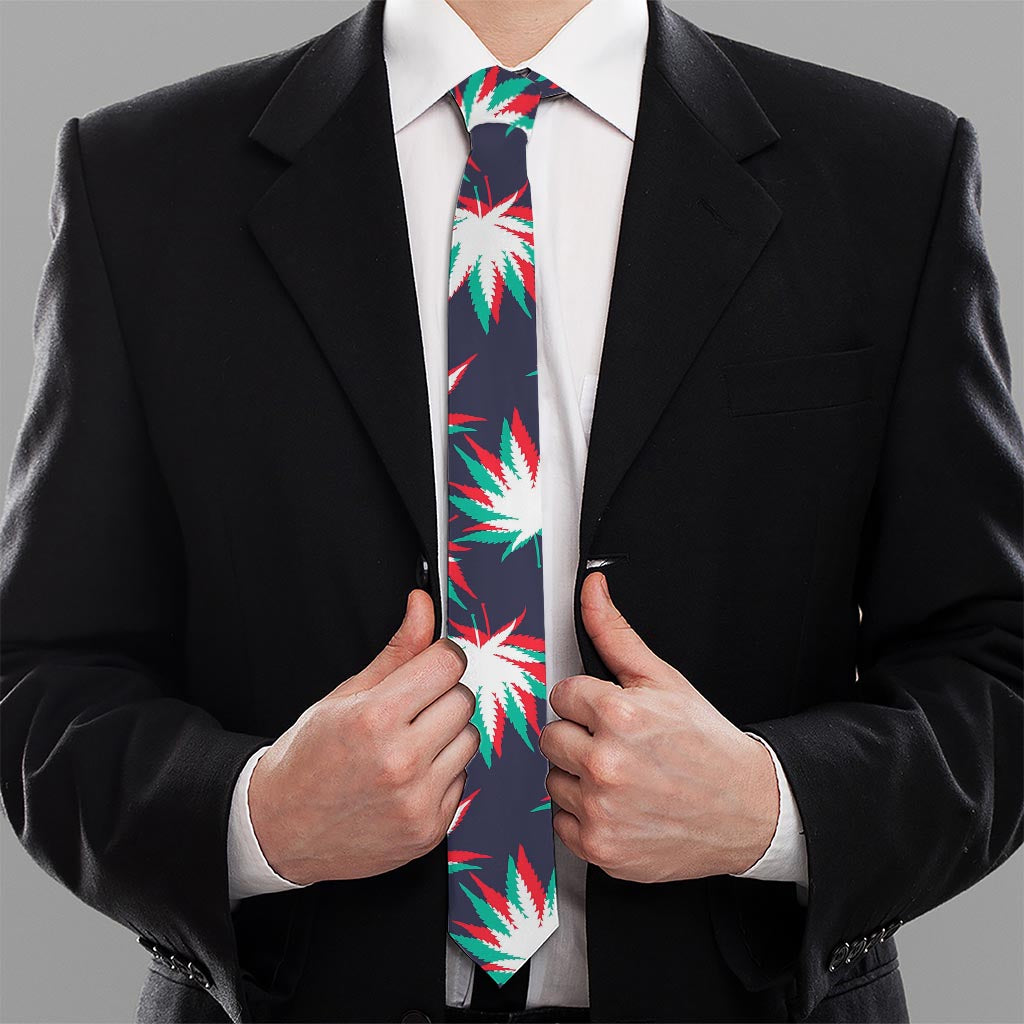 Trippy Hemp Leaves Reggae Pattern Print Necktie