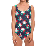 Trippy Hemp Leaves Reggae Pattern Print One Piece Swimsuit