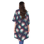 Trippy Hemp Leaves Reggae Pattern Print Open Front Beach Cover Up