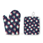 Trippy Hemp Leaves Reggae Pattern Print Oven Mitt And Pot Holder Set