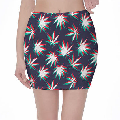 Trippy Hemp Leaves Reggae Pattern Print Pencil Mini Skirt