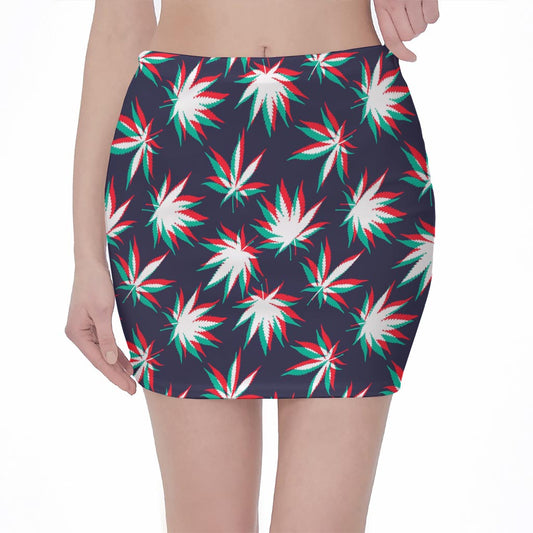 Trippy Hemp Leaves Reggae Pattern Print Pencil Mini Skirt