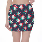 Trippy Hemp Leaves Reggae Pattern Print Pencil Mini Skirt