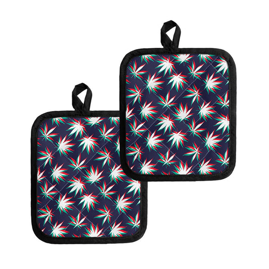 Trippy Hemp Leaves Reggae Pattern Print Pot Holders