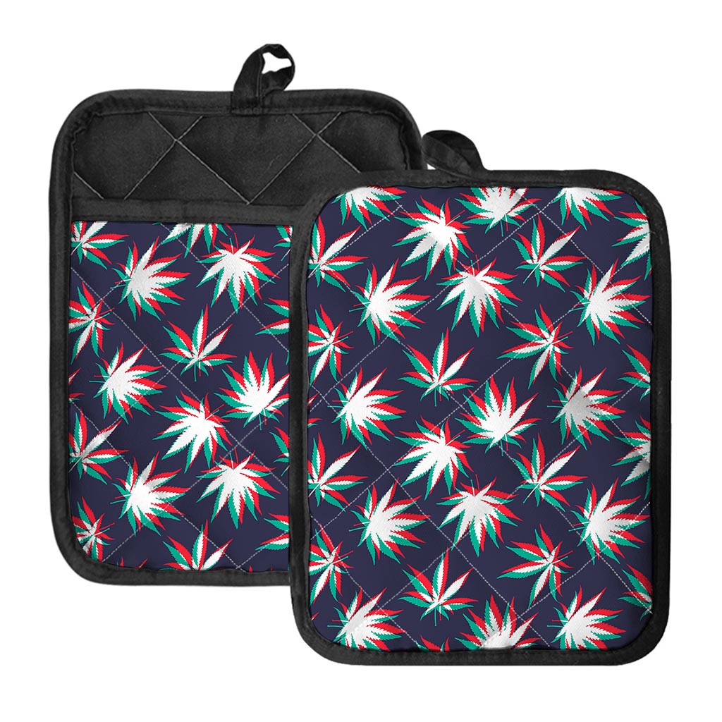 Trippy Hemp Leaves Reggae Pattern Print Pot Holders With Pocket