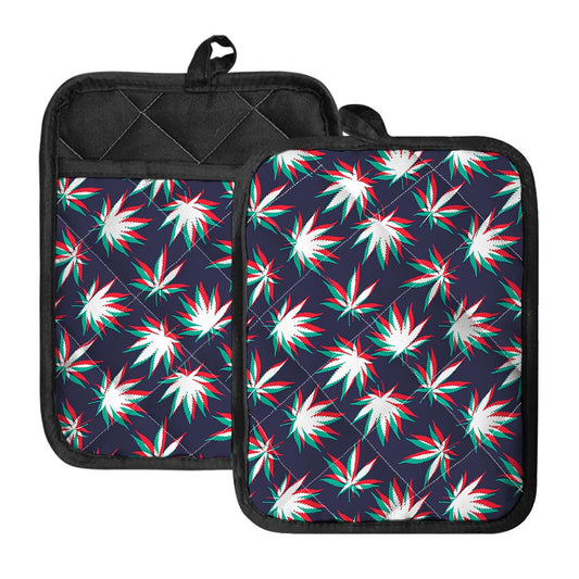 Trippy Hemp Leaves Reggae Pattern Print Pot Holders With Pocket