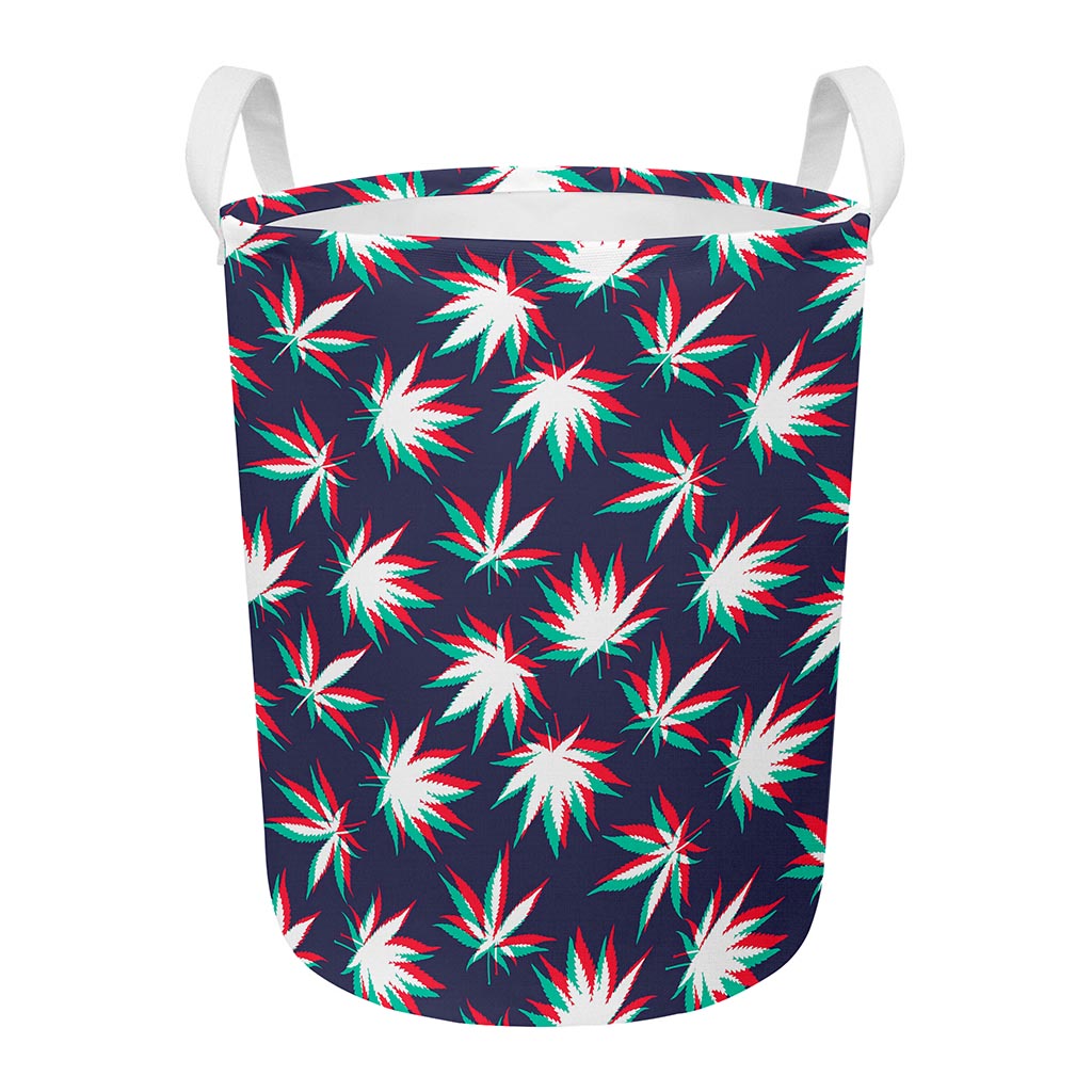Trippy Hemp Leaves Reggae Pattern Print Round Laundry Basket