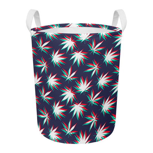 Trippy Hemp Leaves Reggae Pattern Print Round Laundry Basket