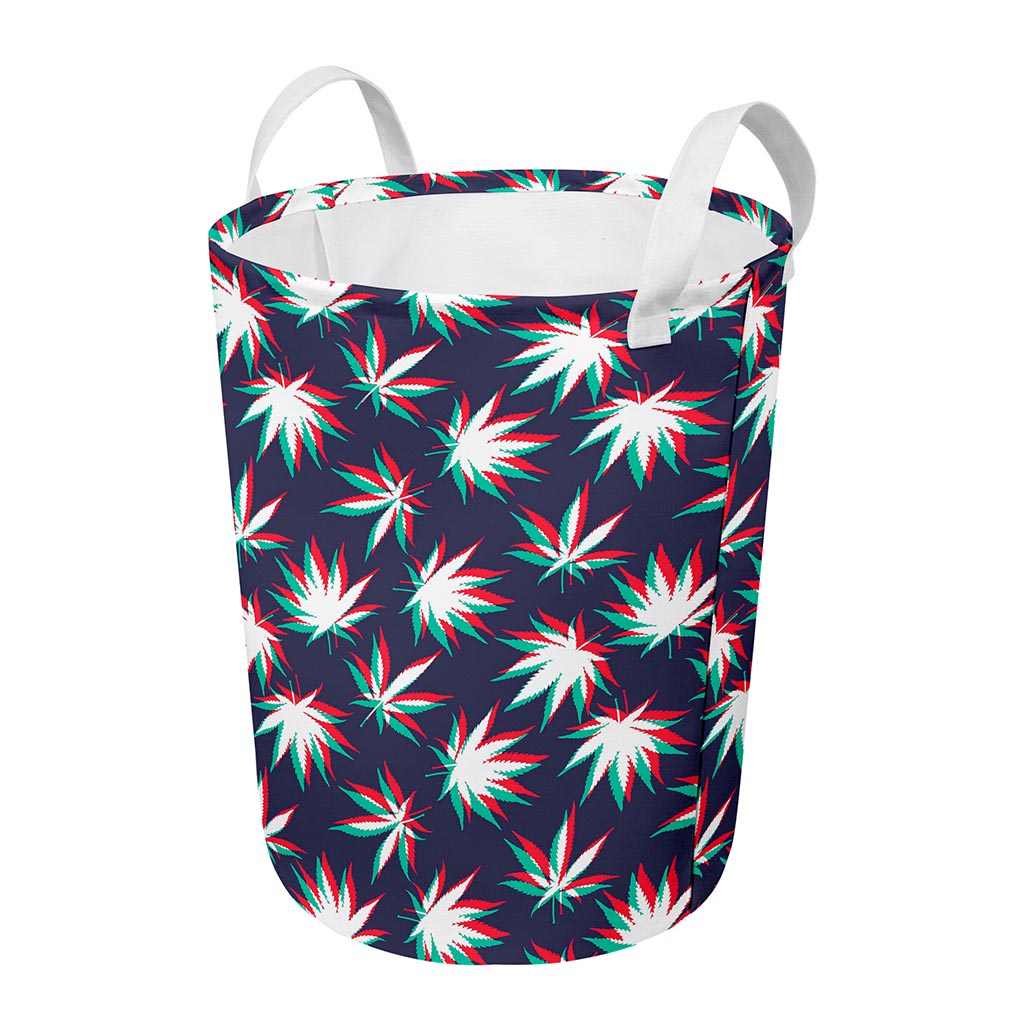 Trippy Hemp Leaves Reggae Pattern Print Round Laundry Basket