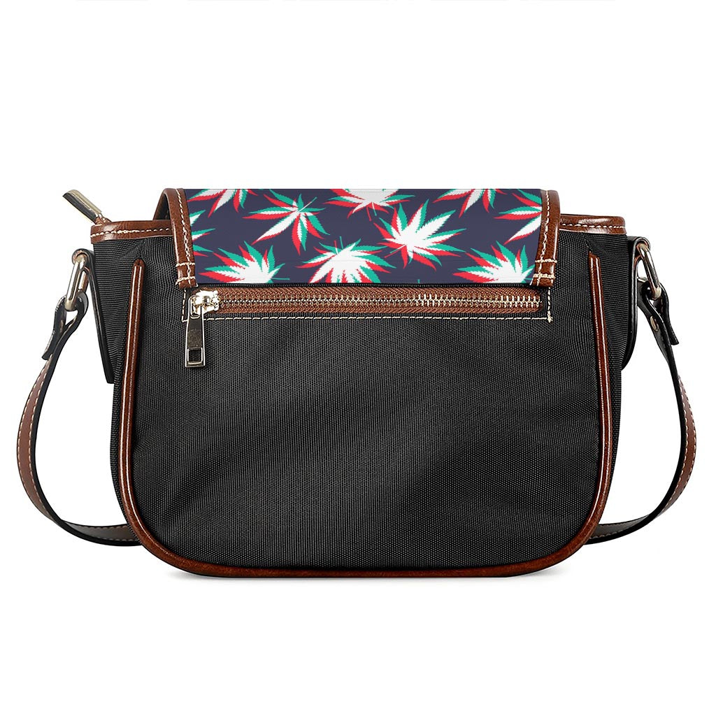 Trippy Hemp Leaves Reggae Pattern Print Saddle Bag