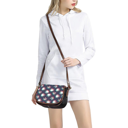 Trippy Hemp Leaves Reggae Pattern Print Saddle Bag