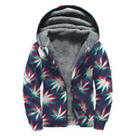 Trippy Hemp Leaves Reggae Pattern Print Sherpa Lined Zip Up Hoodie
