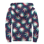 Trippy Hemp Leaves Reggae Pattern Print Sherpa Lined Zip Up Hoodie
