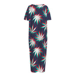 Trippy Hemp Leaves Reggae Pattern Print Short Sleeve Long Nightdress