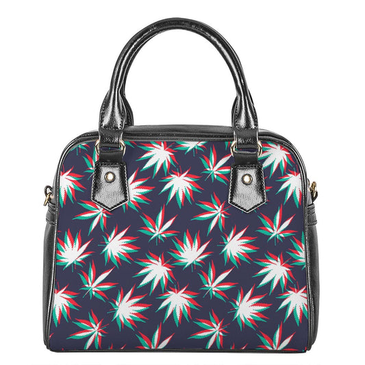 Trippy Hemp Leaves Reggae Pattern Print Shoulder Handbag