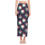 Trippy Hemp Leaves Reggae Pattern Print Side Slit Maxi Skirt