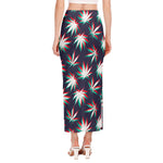Trippy Hemp Leaves Reggae Pattern Print Side Slit Maxi Skirt