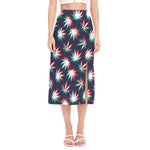 Trippy Hemp Leaves Reggae Pattern Print Side Slit Midi Skirt