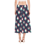 Trippy Hemp Leaves Reggae Pattern Print Side Slit Midi Skirt