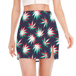 Trippy Hemp Leaves Reggae Pattern Print Side Slit Mini Skirt