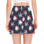 Trippy Hemp Leaves Reggae Pattern Print Side Slit Mini Skirt