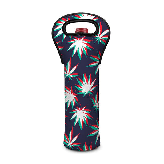 Trippy Hemp Leaves Reggae Pattern Print Single Neoprene Wine Tote