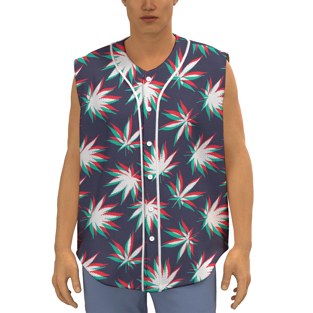 Trippy Hemp Leaves Reggae Pattern Print Sleeveless Baseball Jersey