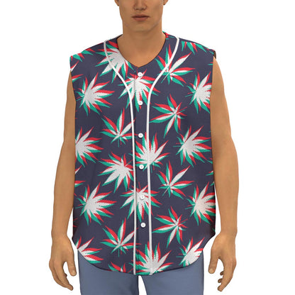 Trippy Hemp Leaves Reggae Pattern Print Sleeveless Baseball Jersey