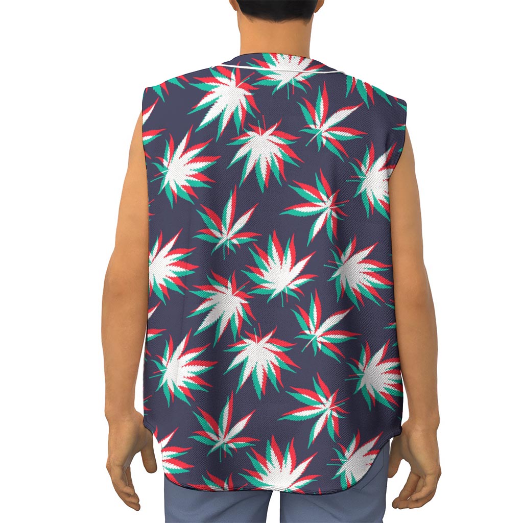 Trippy Hemp Leaves Reggae Pattern Print Sleeveless Baseball Jersey
