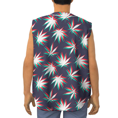 Trippy Hemp Leaves Reggae Pattern Print Sleeveless Baseball Jersey