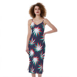 Trippy Hemp Leaves Reggae Pattern Print Slim Fit Midi Cami Dress