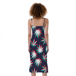 Trippy Hemp Leaves Reggae Pattern Print Slim Fit Midi Cami Dress