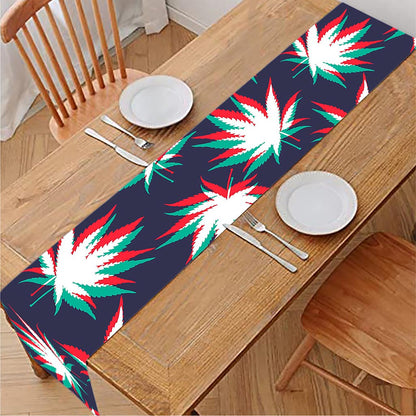 Trippy Hemp Leaves Reggae Pattern Print Table Runner