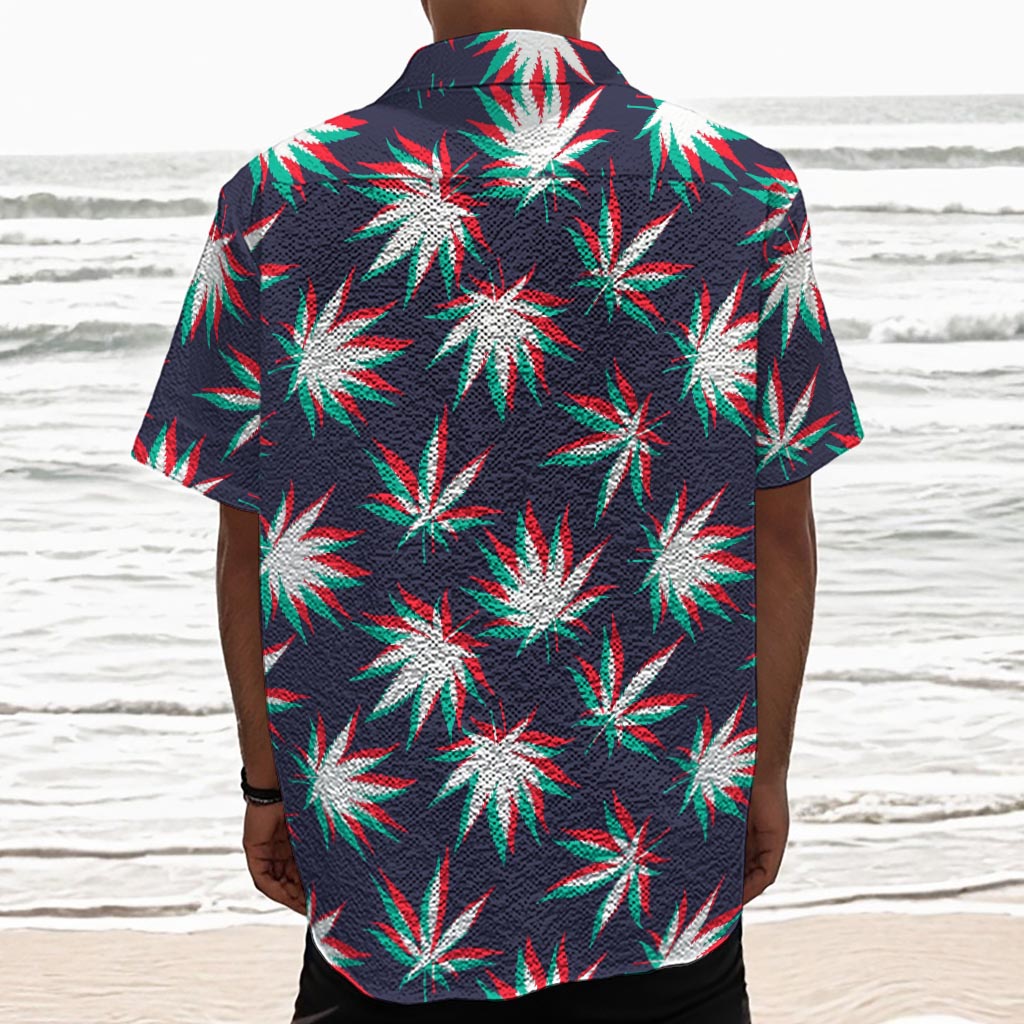 Trippy Hemp Leaves Reggae Pattern Print Textured Short Sleeve Shirt