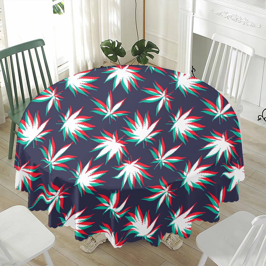Trippy Hemp Leaves Reggae Pattern Print Waterproof Round Tablecloth