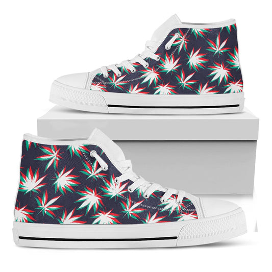 Trippy Hemp Leaves Reggae Pattern Print White High Top Sneakers