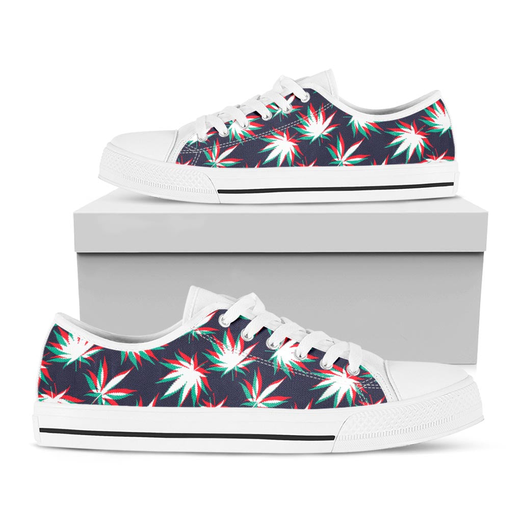 Trippy Hemp Leaves Reggae Pattern Print White Low Top Sneakers
