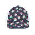 Trippy Hemp Leaves Reggae Pattern Print White Mesh Trucker Hat