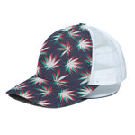 Trippy Hemp Leaves Reggae Pattern Print White Mesh Trucker Cap