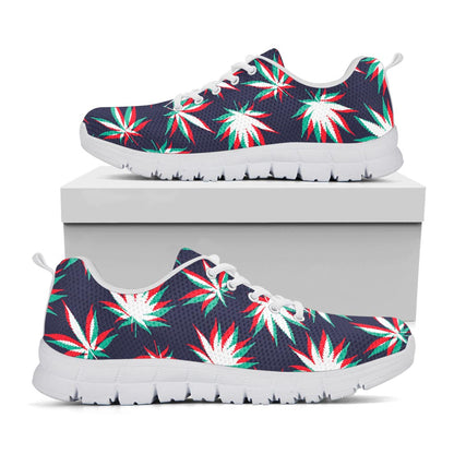 Trippy Hemp Leaves Reggae Pattern Print White Running Shoes