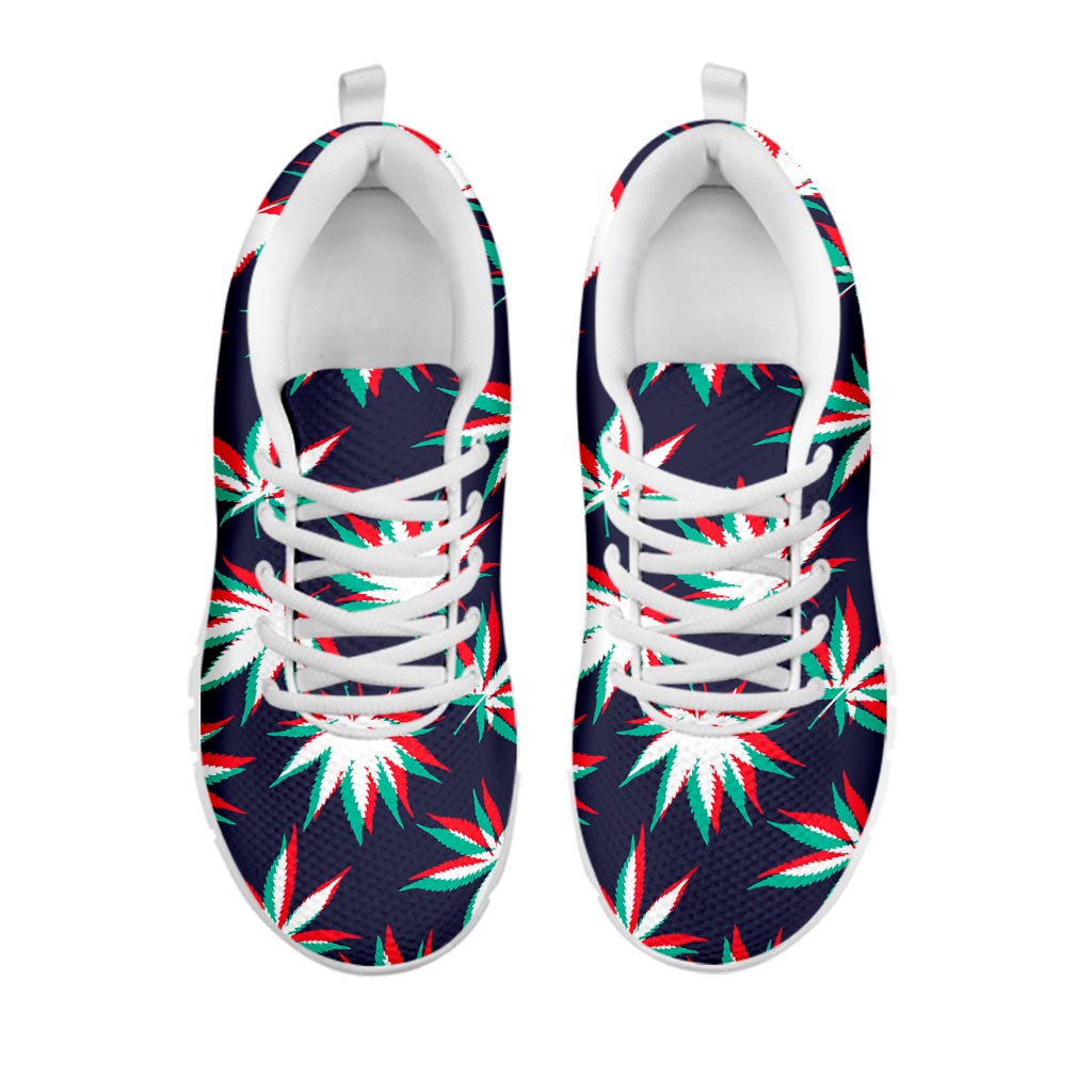 Trippy Hemp Leaves Reggae Pattern Print White Running Shoes