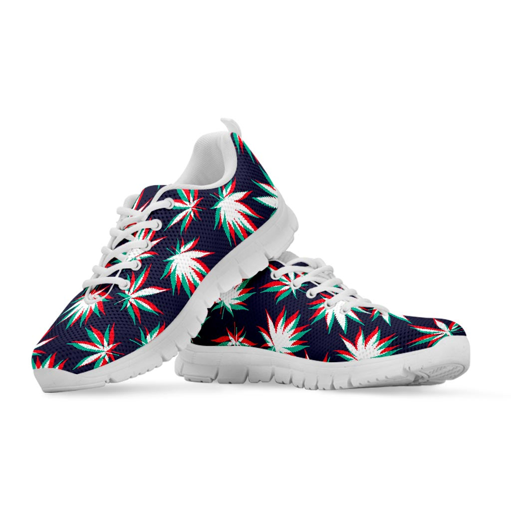 Trippy Hemp Leaves Reggae Pattern Print White Running Shoes