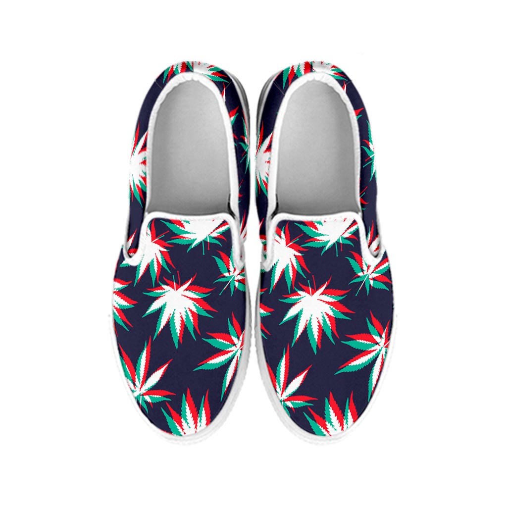 Trippy Hemp Leaves Reggae Pattern Print White Slip On Sneakers