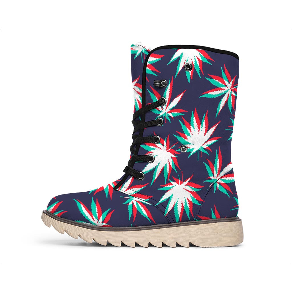 Trippy Hemp Leaves Reggae Pattern Print Winter Boots