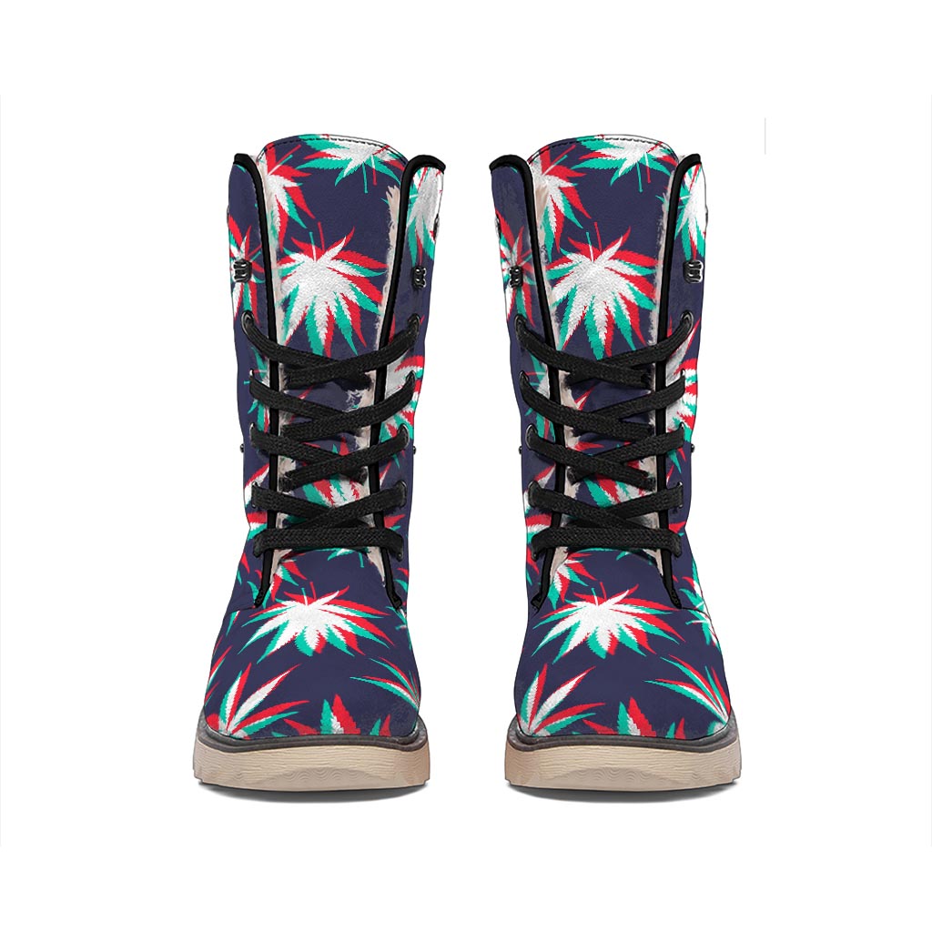 Trippy Hemp Leaves Reggae Pattern Print Winter Boots